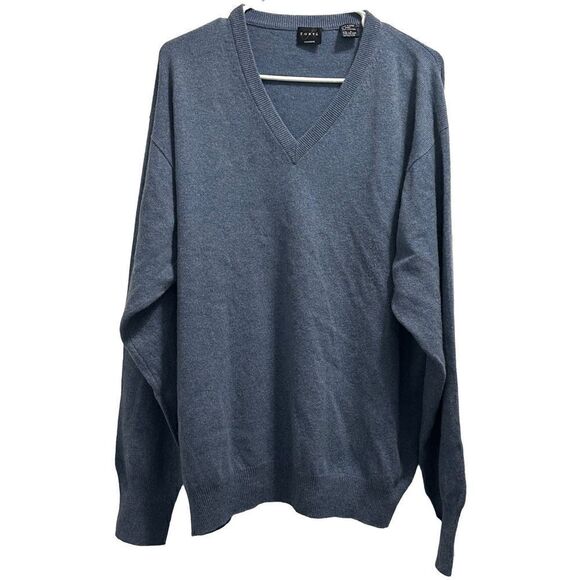 Men's Blue V Neck Forte Pure Cashmere Knit Sweater Size Large - Picture 1 of 4
